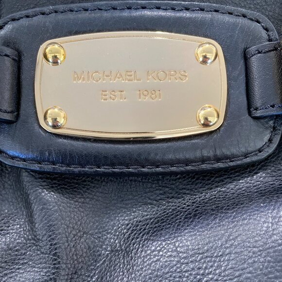 Michael Kors Black Leather Buckle Tote Bag with Gold Hardware - Picture 2 of 10